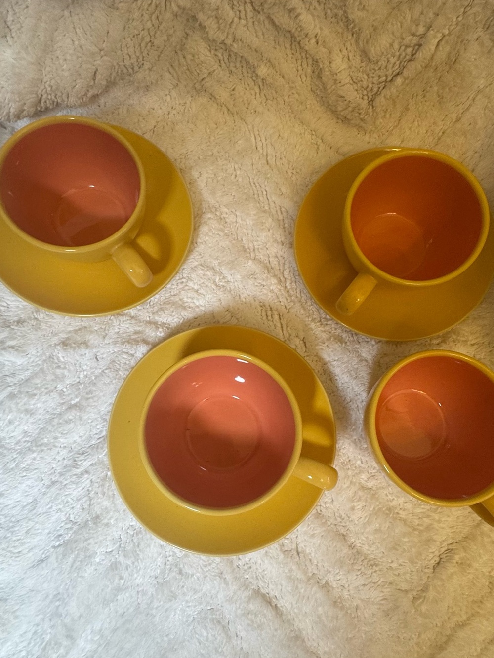 Vintage Lindt-Stymeist yellow and Pink Ceramic Teacup and Saucers